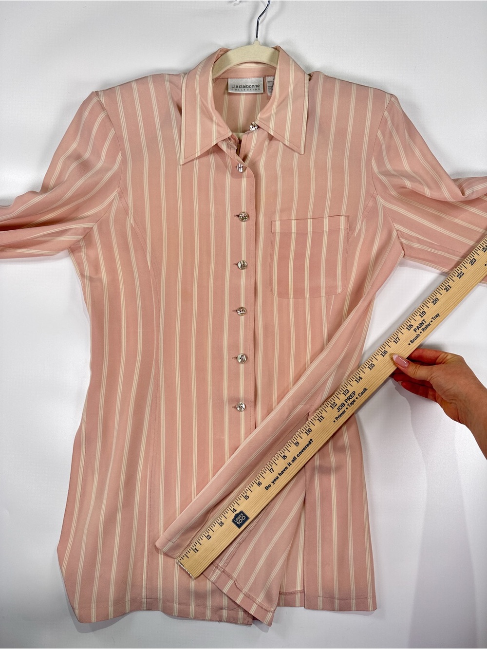 Liz Claiborne Long Sleeve Blouse Shoulder Pads Silk Stripe Pink White 6 - Picture 10 of 12